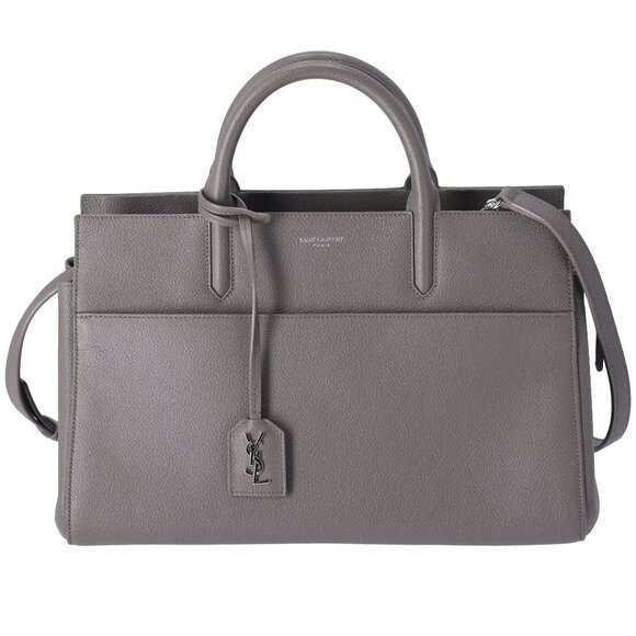 SAINT LAURENT Cabas Rive Gauche Small Handbag 436620 Gray Leather - Picture 1 of 8